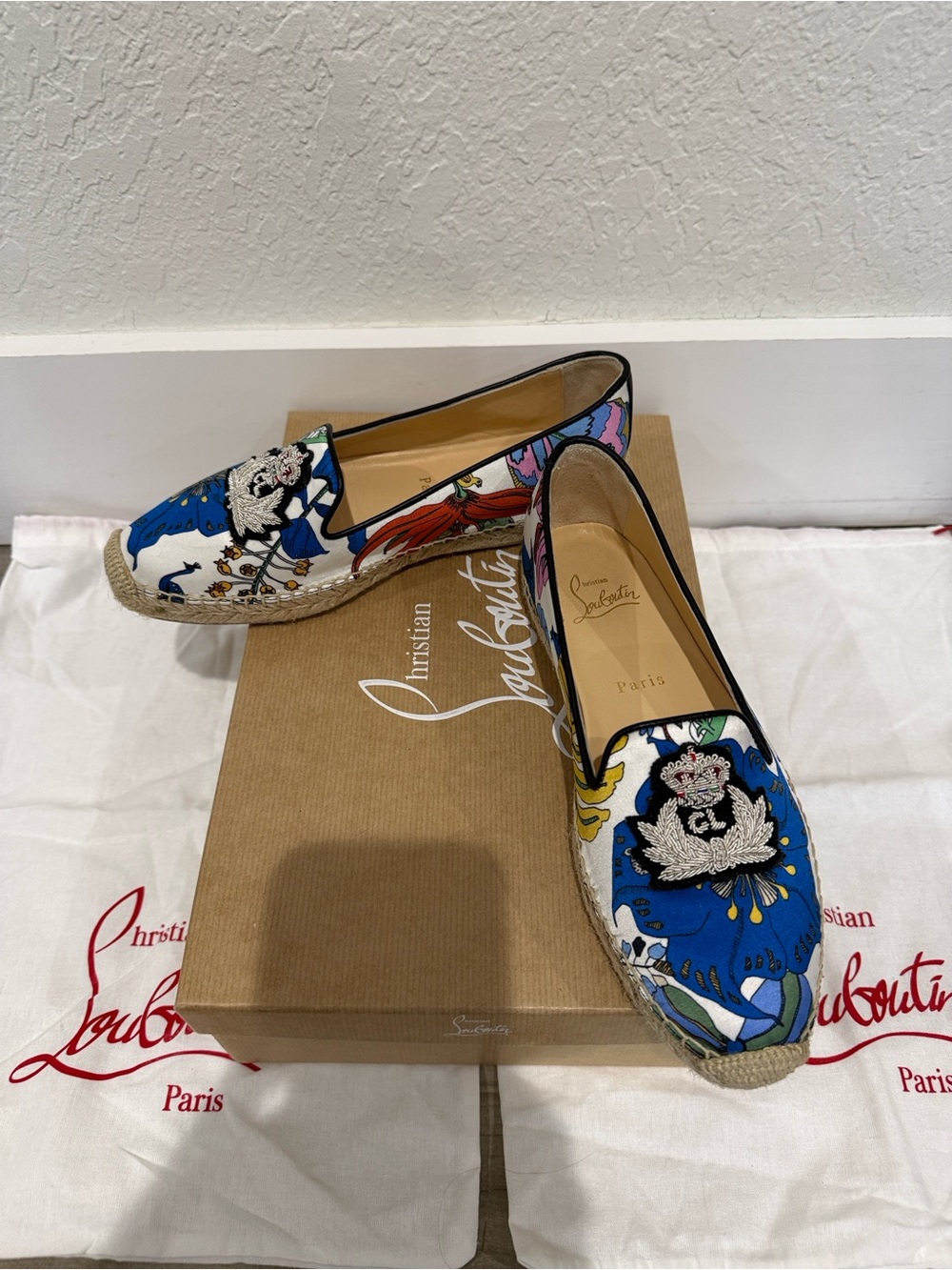 Christian Louboutin Nanou Orlato Donna Blue Floral Espadrille Loafers